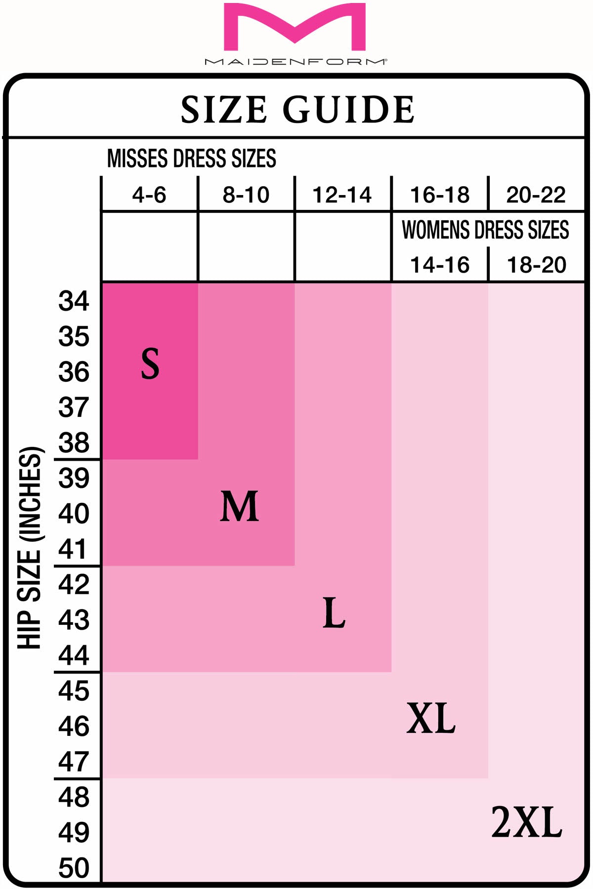 Maidenform Body Shapewear Size Chart