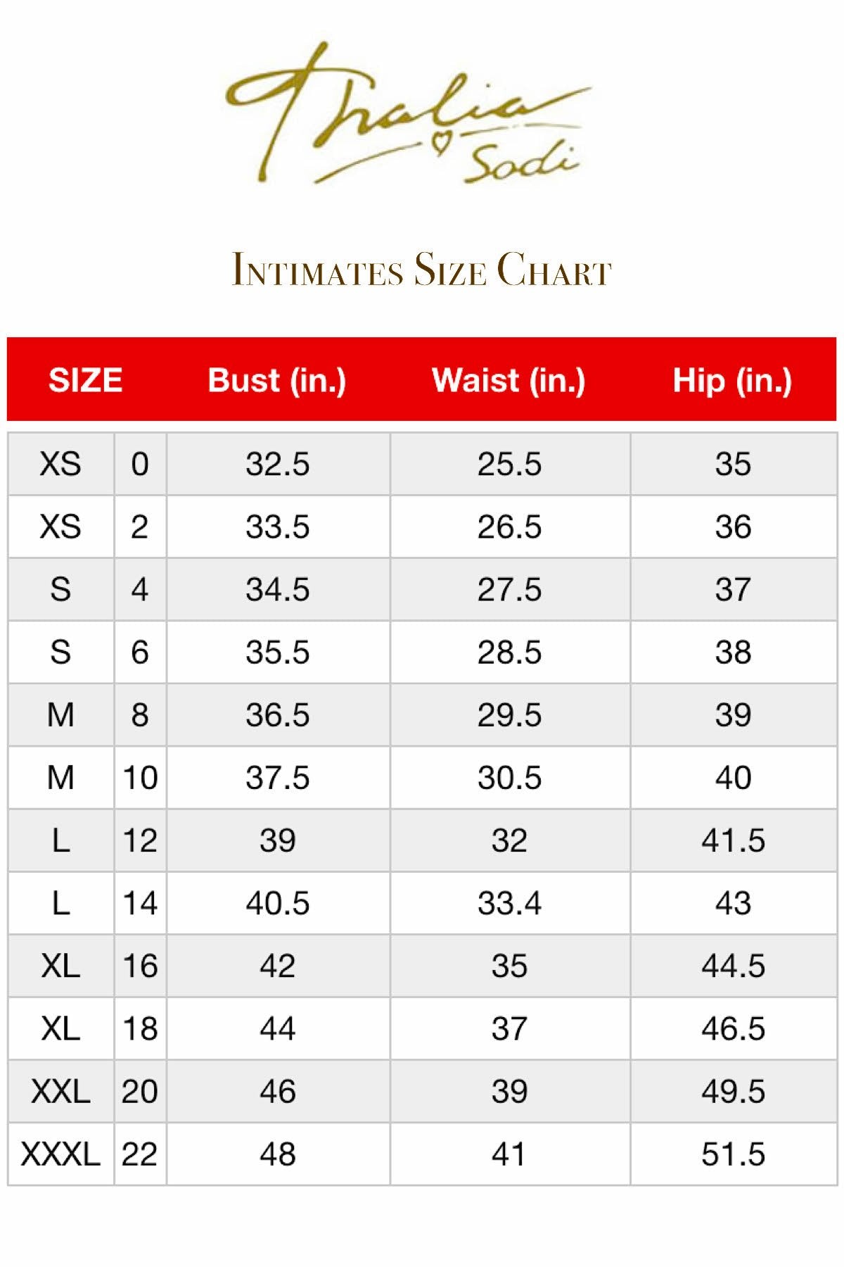 Thalia Sodi Size Chart