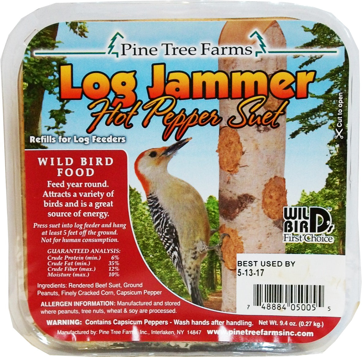 1 or 2 Packs Pine Tree Farms Hornbeam Log Jammer Feeder For Suet Plugs 