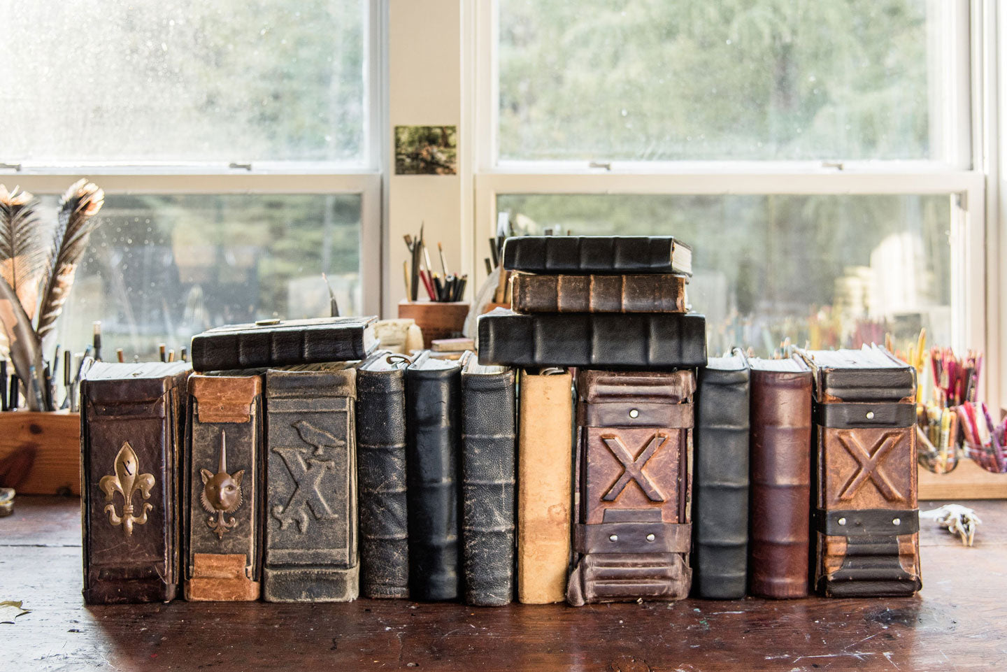Massive Handbound Journals covered with antique leather and handmade details