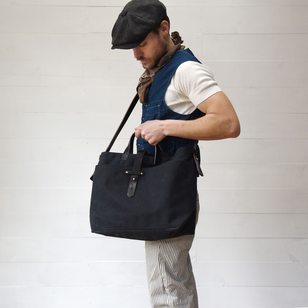 All Black Waxed Canvas Tote by Peg and Awl