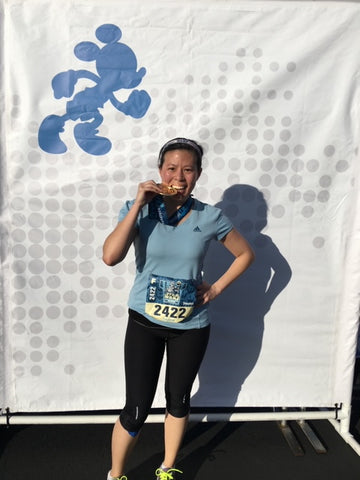 Olivia Wong and her well deserved medal after completing Disneyland's Star Wars Half Marathon