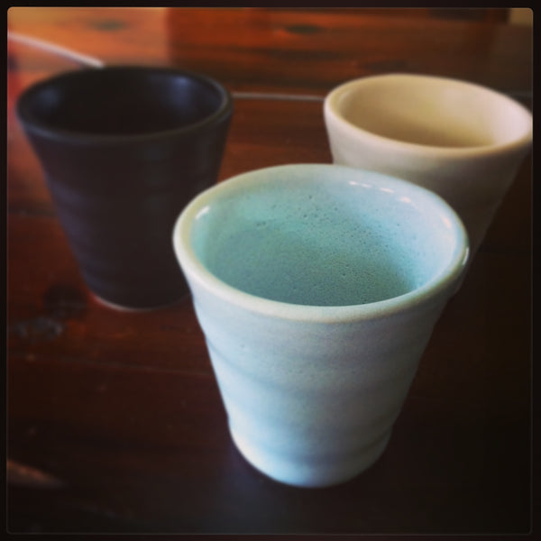 blue mint black and white handmade tea cup