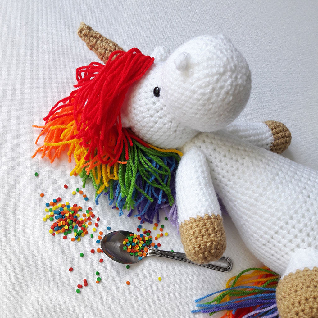 crocheted rainbow unicorn