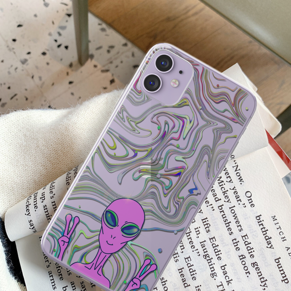 Pastel Marble Alien Clear Phone Case For Purple iPhone 11 at The Urban Flair