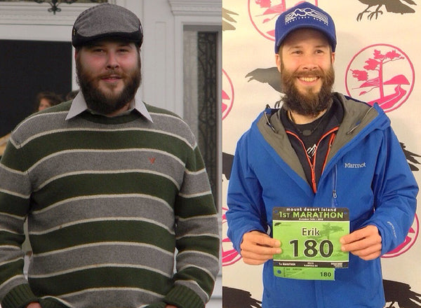 5 year difference, 207lb in my worst state on left - on the right Oct 2018 Mount Desert Island Marathon, Acadia National Park, Maine - Erik Hamilton