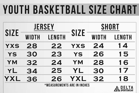 Youth Size Chart for DELTA Sportswear Uniforms Delta Sportswear