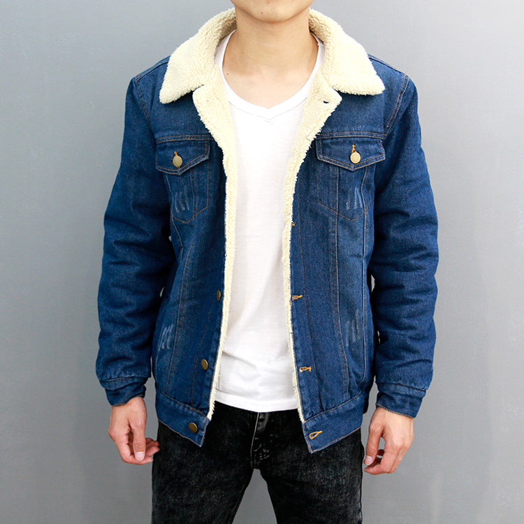 jaqueta jeans masculina forrada com lã