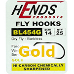 Hends Barbless Dry Fly Hooks BL 454 Gold