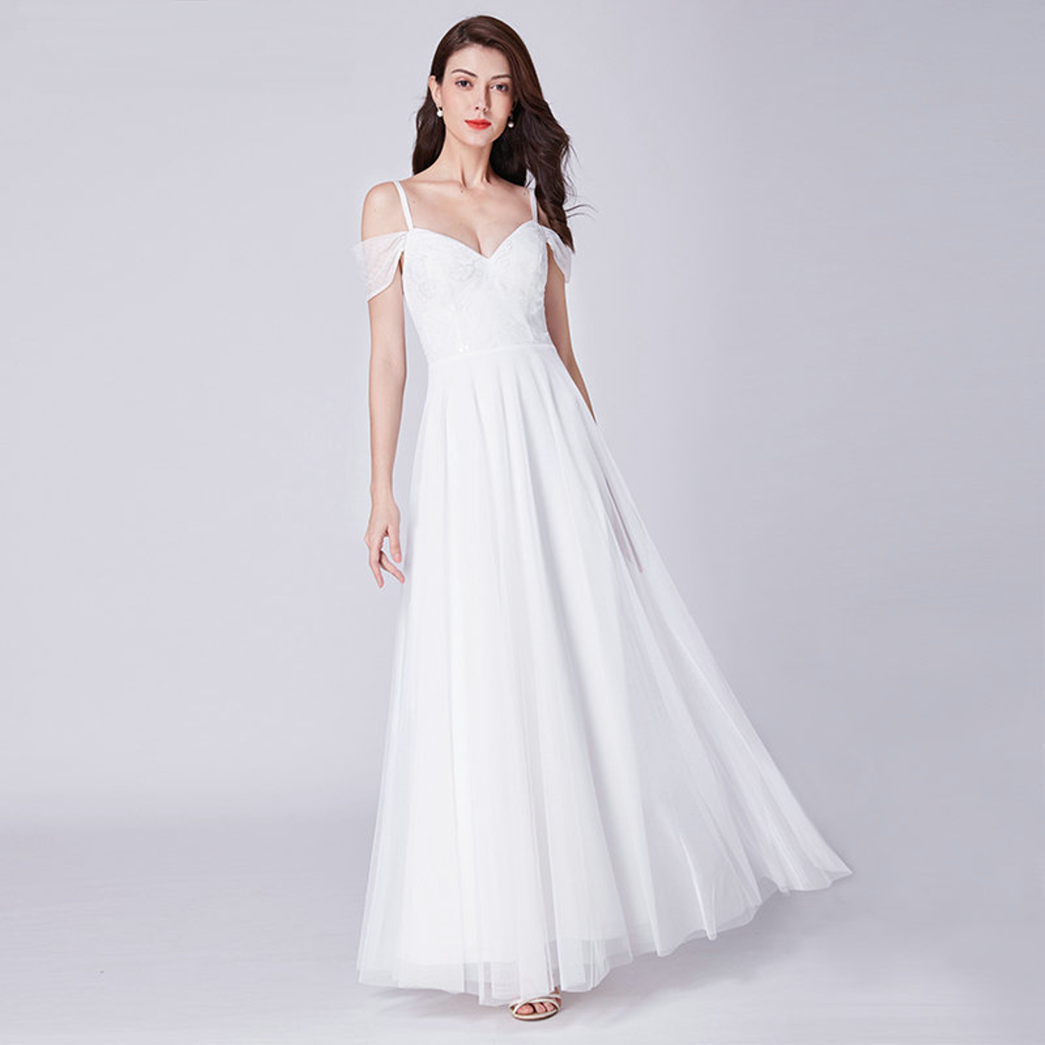Simple off-the-shoulder wedding dress