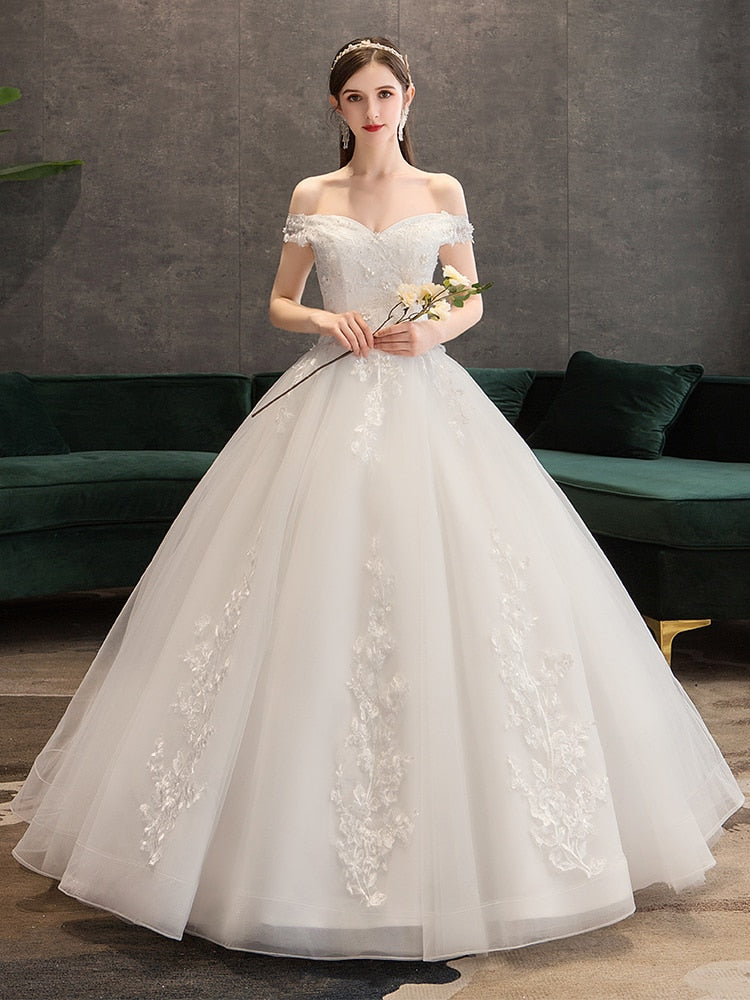 Off-the-shoulder wedding dress