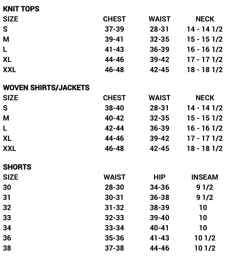 clothing size chart