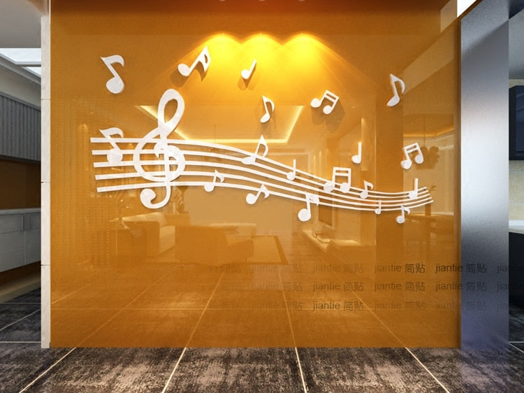 Staff Note Acrylic Wall Sticker For Kids Room Dance Room Diy Art Wall Decor Music Classroom Mirror Cartoon 3d Decoration