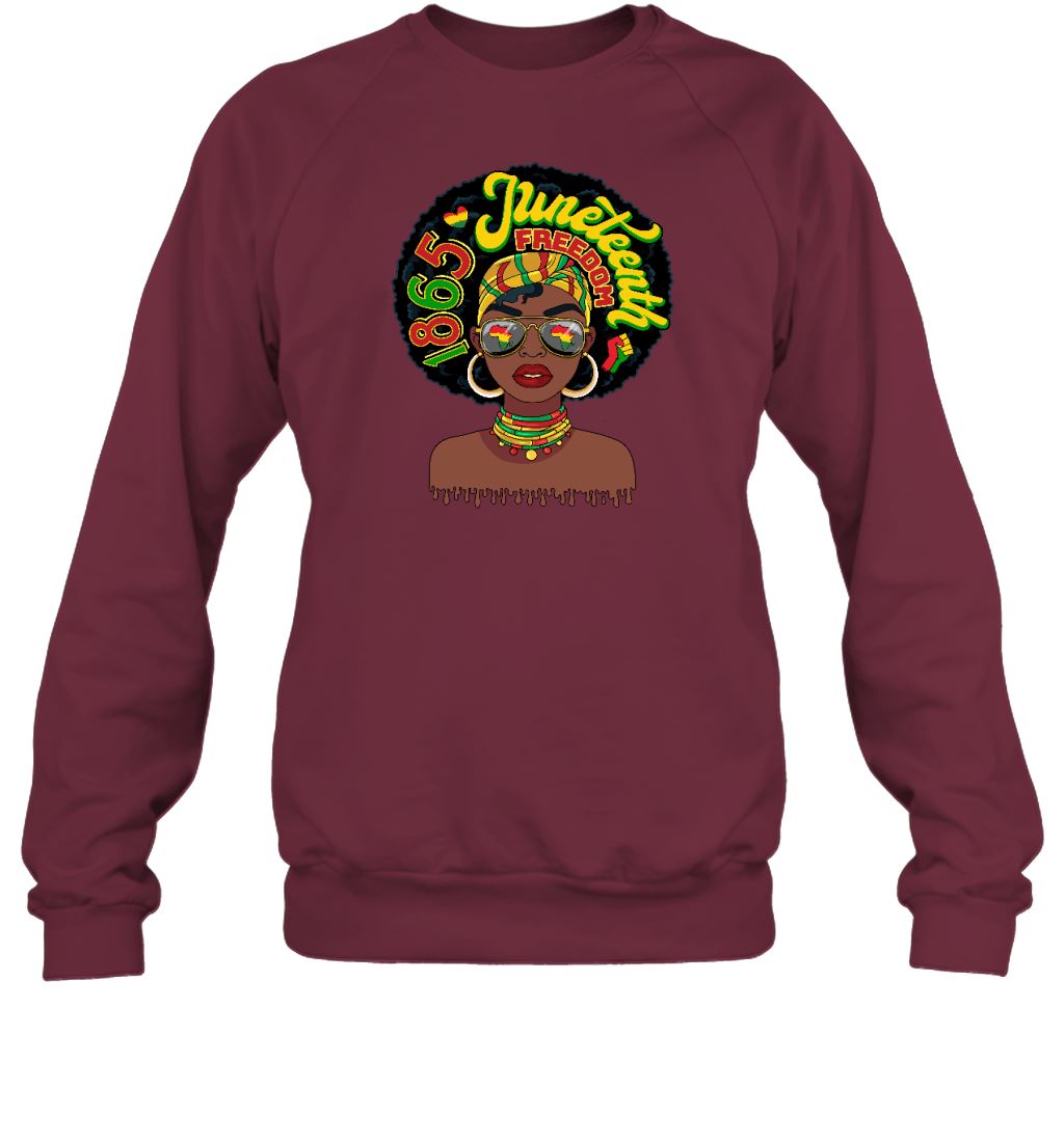 Afro Woman With Juneteenth Vibes T-shirt Apparel Gearment Crewneck Sweatshirt Maroon S