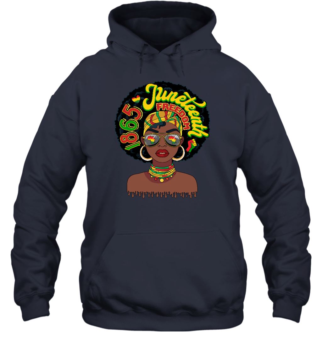 Afro Woman With Juneteenth Vibes T-shirt Apparel Gearment Unisex Hoodie Navy S