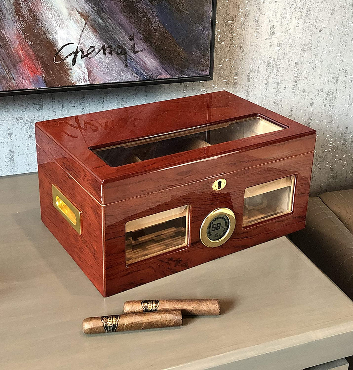 VALENCIA Cigar HUMIDOR with Digital  Hygrometer Holds up to 120 Cigars 