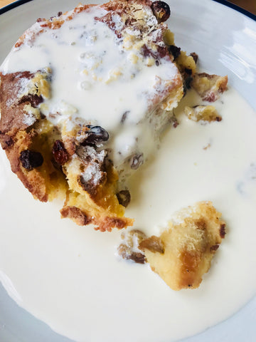 Blue Cheese Honey and Shallot Bread Pudding with Blueberries