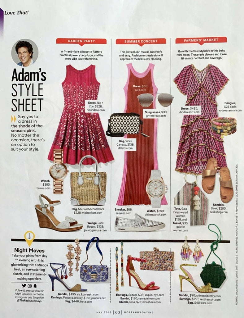 The Oprah magazine page featuring Finch toe ring sandal in rose gold/tan