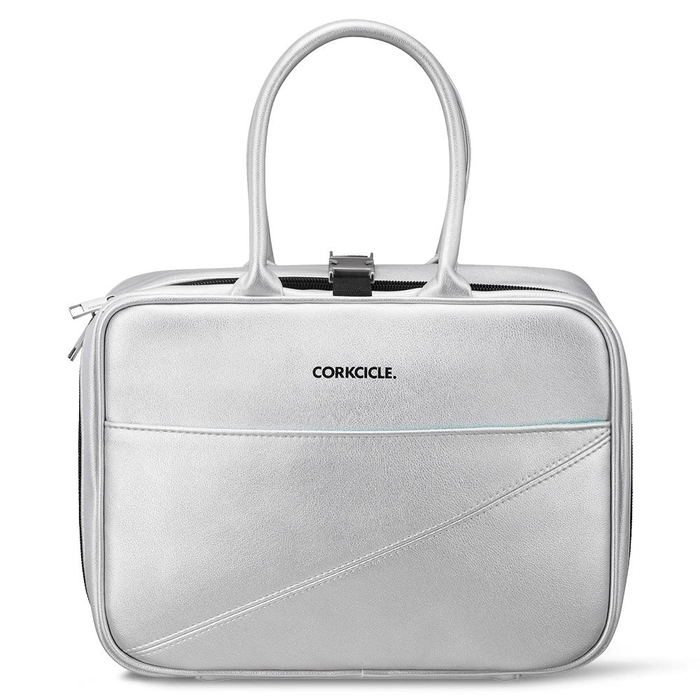 silver lunch box with bag