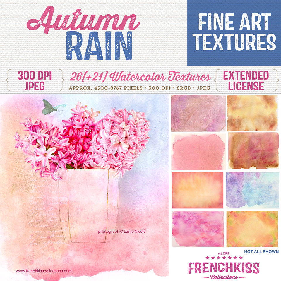 Autumn Rain fine art watercolor texture collection by French Kiss Collections. Commercial license.