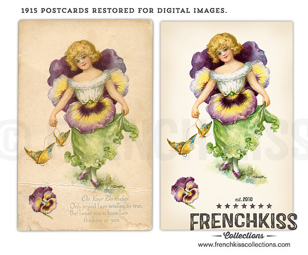 Dulk flower fairies vintage postcards restored.