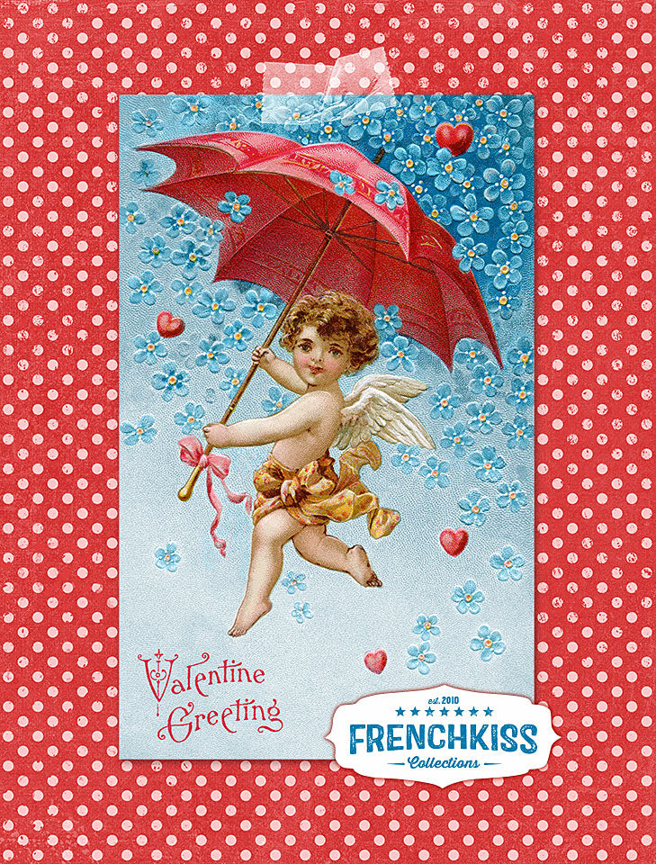 Vintage cherub valentine greeting with digital paper and tape strip.