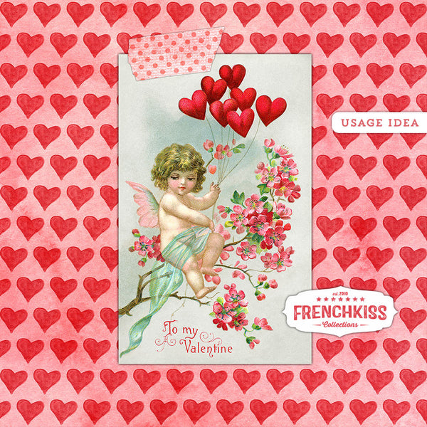 Valentine idea using digital paper and a digital vintage postcard. 