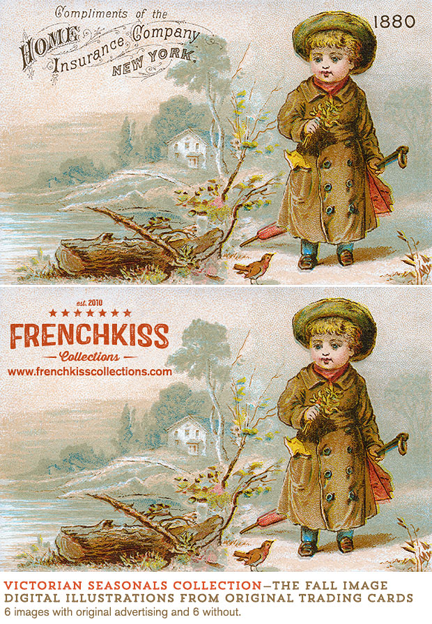 Victorian Seasons digital illustrations from vintage trading cards.