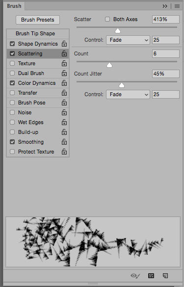 Photoshop brush preset with scattering.