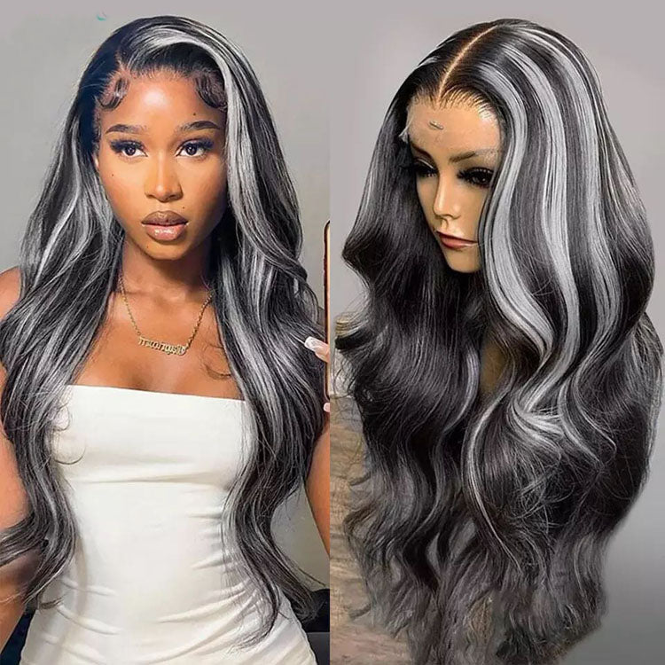 black and gray lace front wig