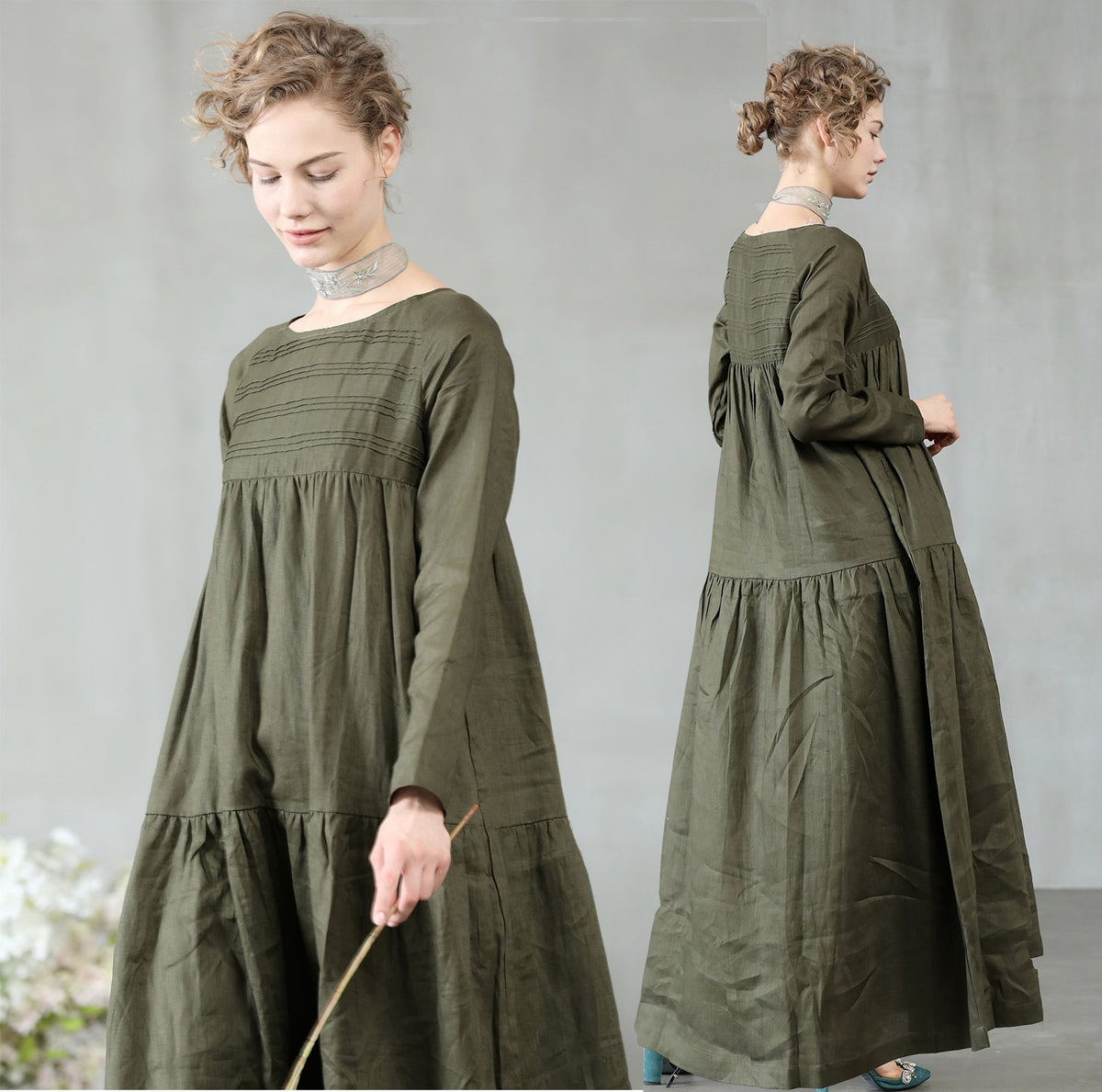 sage green linen dress