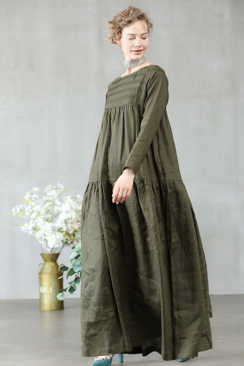 sage green linen dress