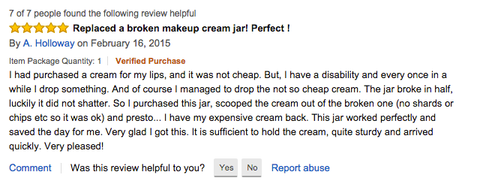 A. Holloway's Amazon Review of the 50 ml Screw Top Infinity Jar