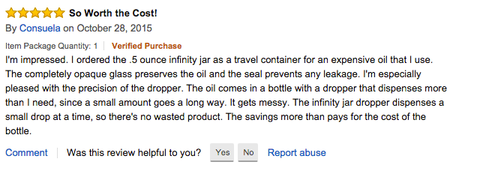 Consuela's 15 ml Glass Dropper Bottle Infinity Jars Amazon Review
