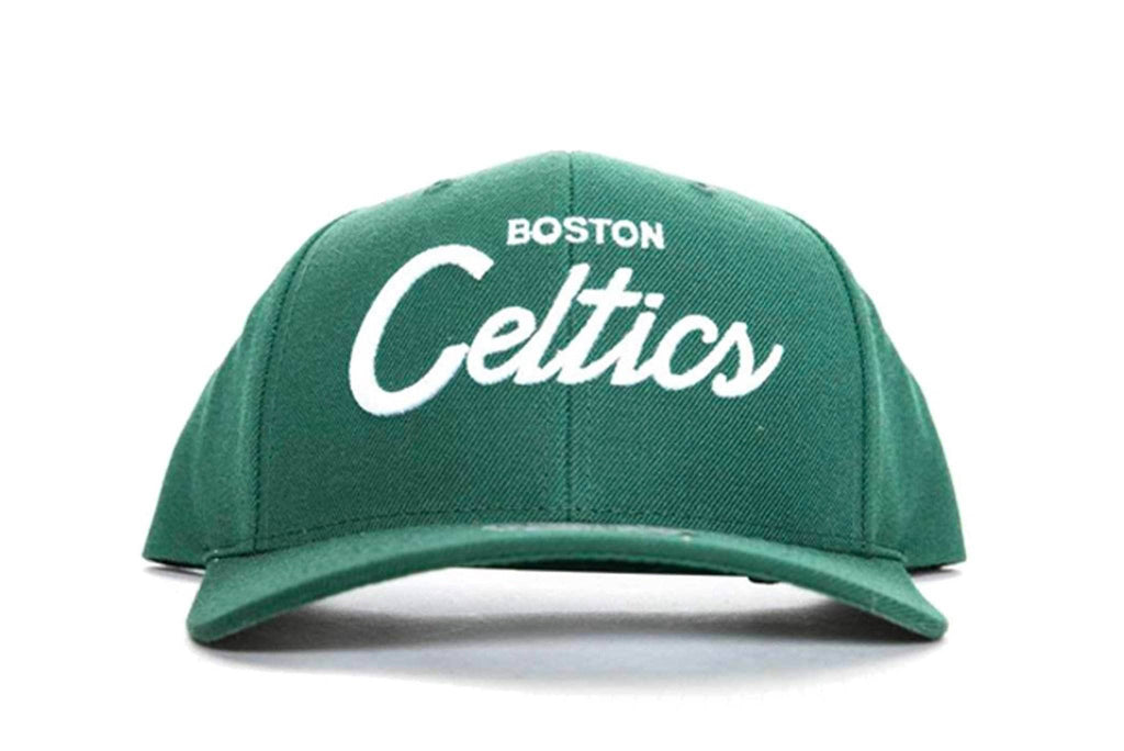 mitchell and ness boston celtics precurved script snapback