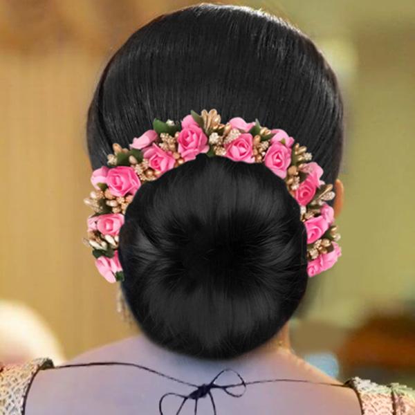 Apurva Pearls Pink Floral Hair Brooch