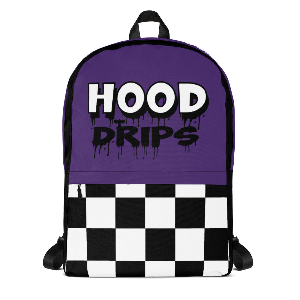 purple checkered backpack