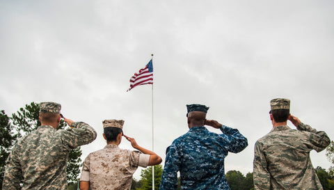 Different US Military Services Saluting US Flag  
