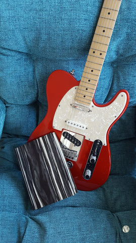 Bark & Rock Black Marble recycled wood notebook with candy apple red Fender Telecaster 