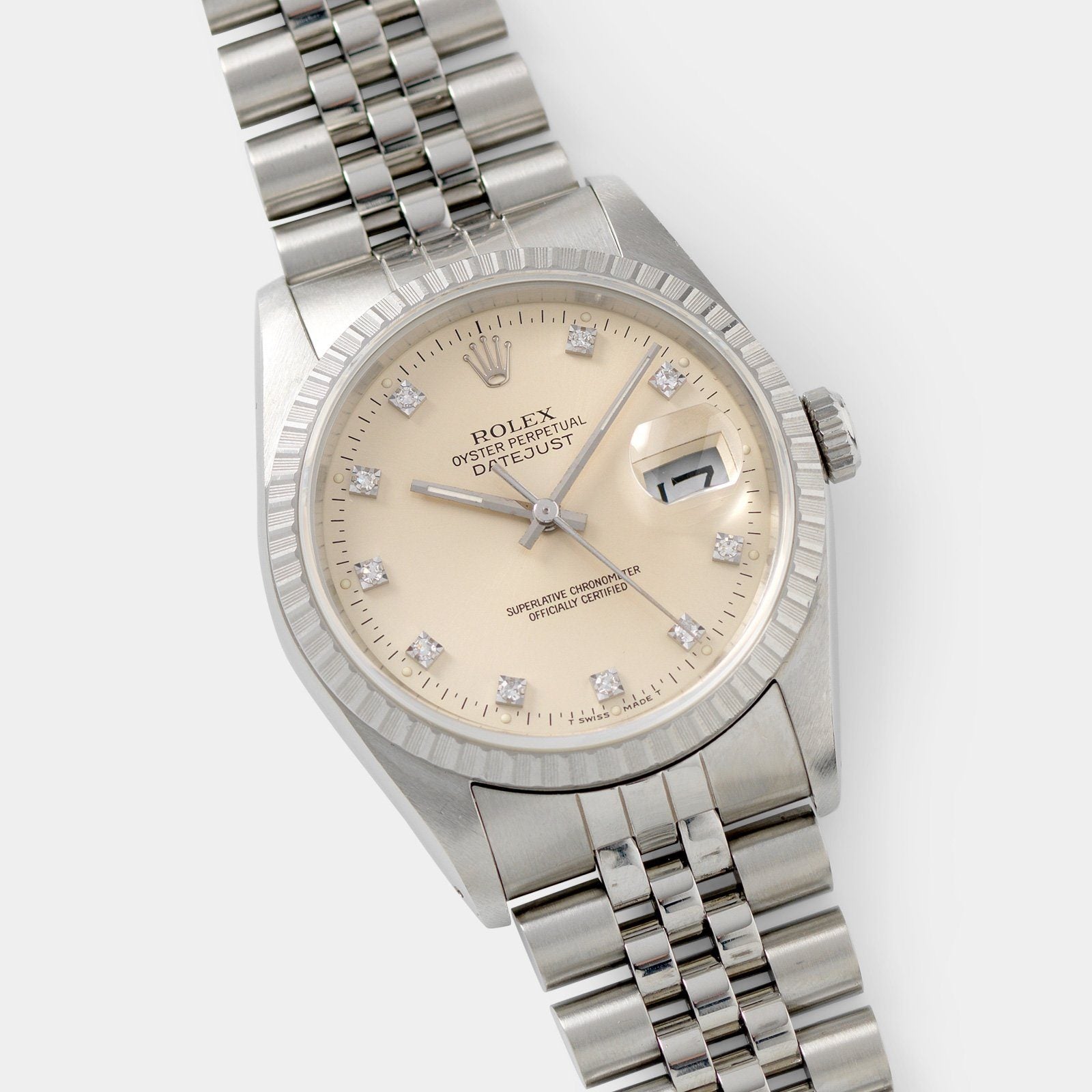 rolex datejust silver diamond dial