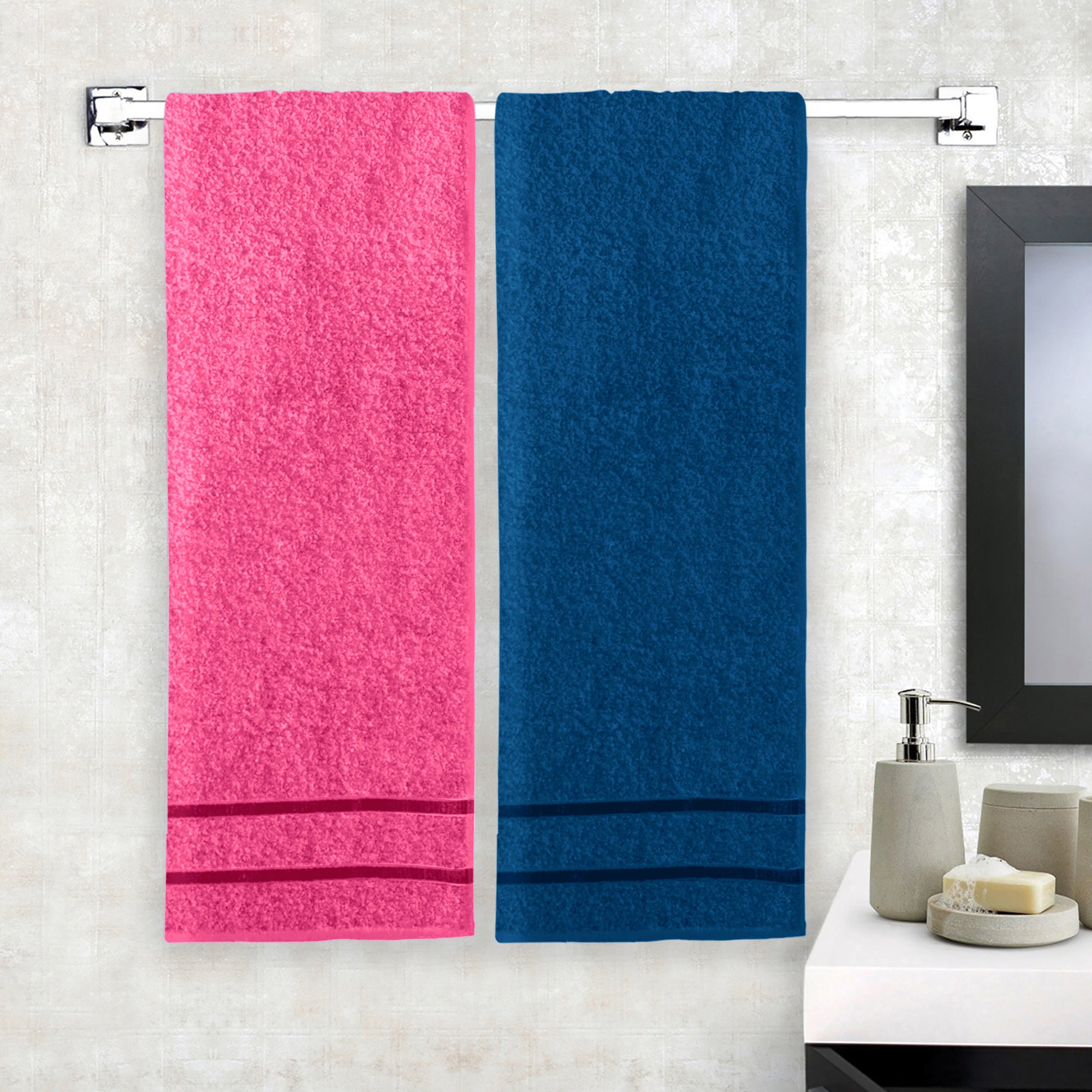 pink and blue bath towels