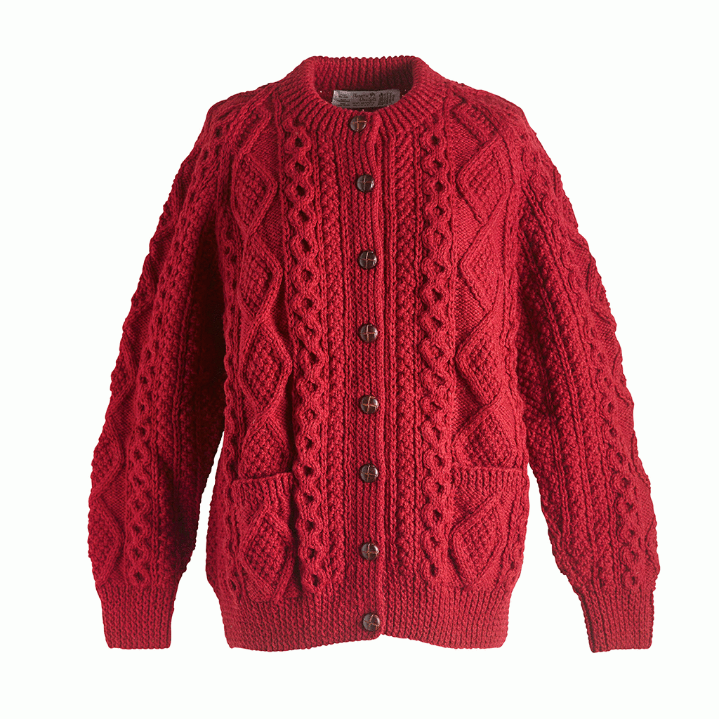 Ladies Irish Handknit Aran Crewneck Cardigan