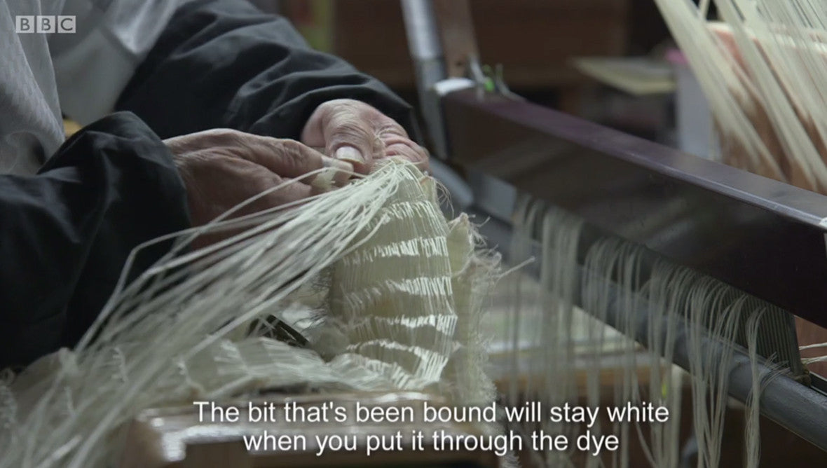 The silk is expertly bound before dyeing