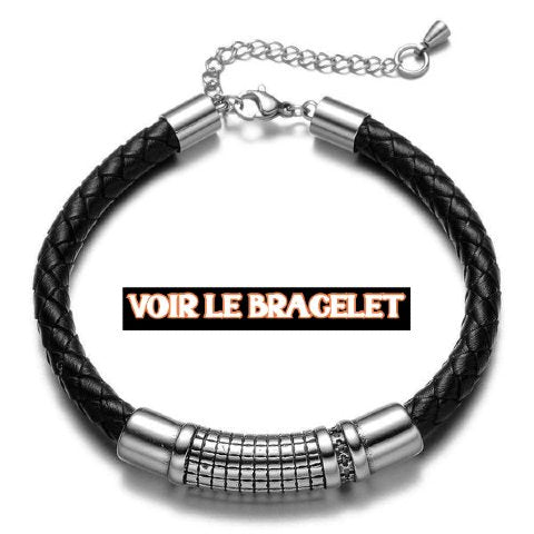 Bracelet Cuir Noir Réglable