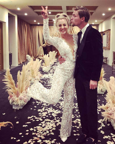 Elizabeth Grace Couture Blog. 'Big Bang' actress Kaley Cuoco wearing a bridal jumpsuit for her wedding day
