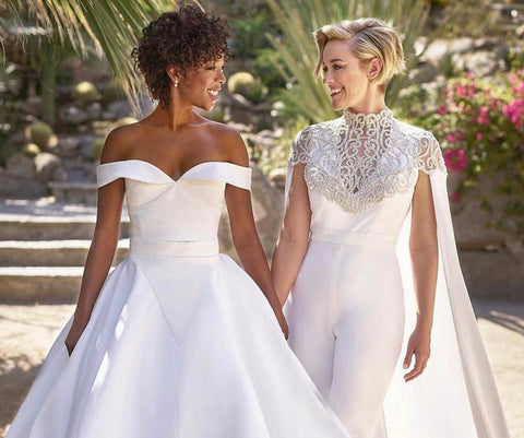 Elizabeth Grace Couture Blog. OITNB star, Samira Wiley, married her long term partner, Lauren Morrelli who wore a bridal jumpsuit on their wedding day