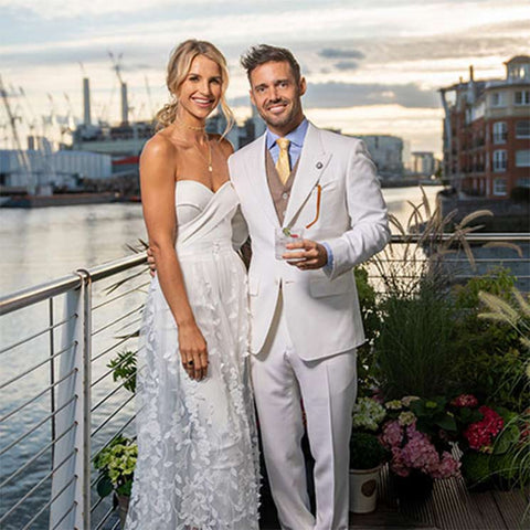 Elizabeth Grace Couture Blog. Vogue Williams wearing a bridal jumpsuit to her wedding to 'Made in Chelsea' star Spencer Matthews
