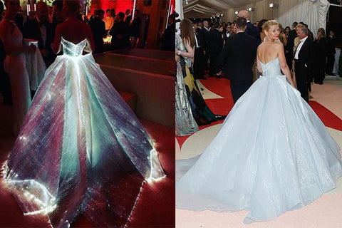 Claire Danes in Zac Posen bridal inspired light up gown for the Met Gala