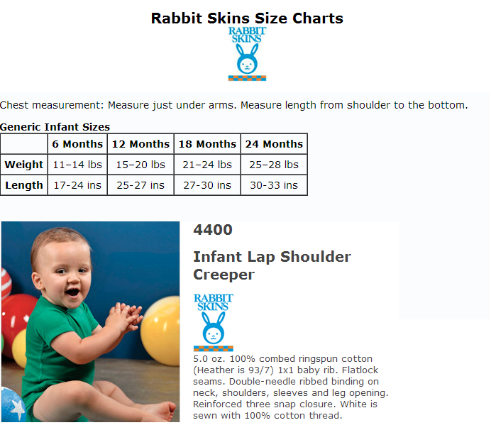 Rabbit Skins Size Chart