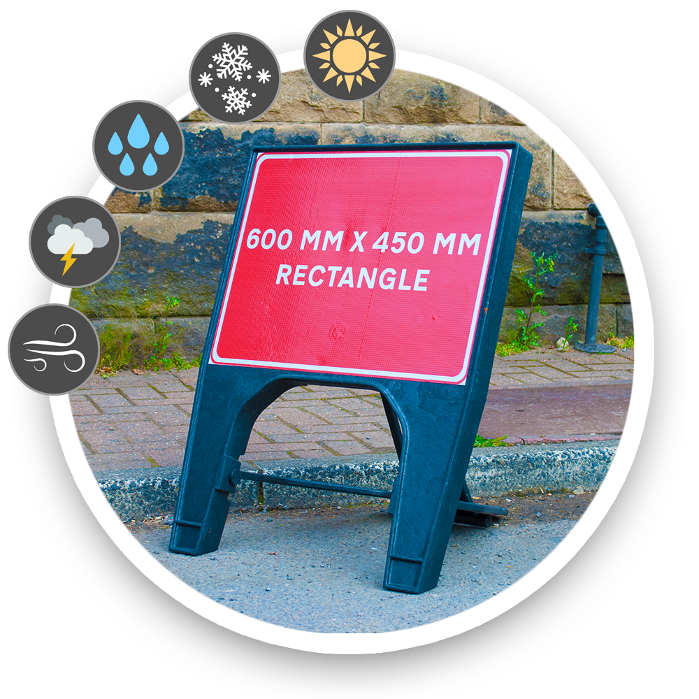 600 x 450mm Q-Sign Road Traffic Street Melba Swintex Solutions UK plastic traffic UK JSP a frame_ metal outdoor school road highway playground business reflective bright self standing kick portable red yellow white black 